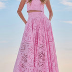 Paris Dreaming Embroidered Lace High Rise Elastic Waist Pocketed Maxi Skirt