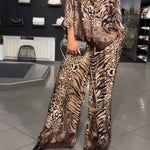 Wild Animal Print Drapey Loose Wide-Leg Pants Set