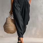 Women's Minimalist Linen Blend Button-up High-neck Short-sleeved Jumpsuit