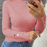 Margovil Turtleneck Gold Buttons Ribbed Knit Top