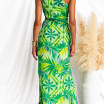 One Shoulder Cut Out High Slit Printed Maxi Dress