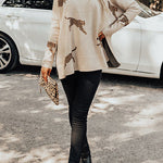 Margovil High Neck Side Slit Cheetah Pattern Sweater