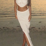 Margovil Side Slit Knit Bodycon Maxi Skirt
