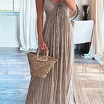 Margovil Halter Backless Tie Knot Printed Maxi Vacation Dress