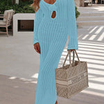 Margovil V Neck Long Sleeves Backless Crochet Hollow Out Knit Maxi Dress