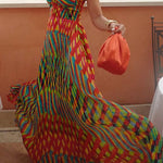 Spaghetti Strap Contrast Print Swing Maxi Vacation Dress