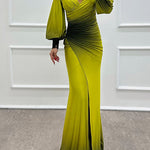 Margovil Off Shoulder Ruched Waist Gradient Tie Dye Wrap Maxi Dress