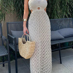 Sunset Beach Stroll Knit Texture Cutout Detail Halter Stretch Maxi Dress