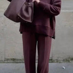 Double Soft Turtleneck Side Zipper Sweatshirt and Elastic Waist Pocketed Loose Pants Set