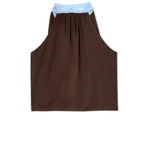 Sunday Social Contrast Color Satin Lace Trim Neck Strap Loose Tank