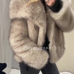 Large lapel faux fur loose short coat