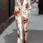 High Waisted Flower Print Pockets Pants Trousers