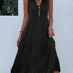 Loose Sleeveless Pleated Split-Joint V-Neck Midi Dresses