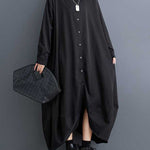 A-Line Long Sleeves Buttoned Pockets Solid Color Split-Joint Lapel Midi Dresses Shirt Dress