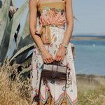 Summer Vibes Linen Blend Unique Print Smocked Belt Midi Dress