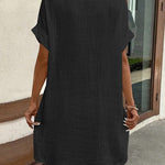 Loose Short Sleeves Pleated Split-Joint Lapel Mini Dresses Shirt Dress
