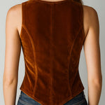Caramel Velvet Embroidered Lace Trim Vest