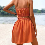 A-Line Loose Elasticity Hollow Solid Color Split-Joint Spaghetti-Neck Mini Dresses