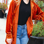 Rust Velvet Button Down Tunic Top