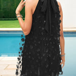 A-line Sleeveless Mesh Solid Color Split-Joint Three-Dimensional Flower Halter-Neck Mini Dresses