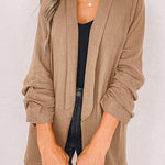 Plain Lapel Cardigan Faux Pocket Blazer