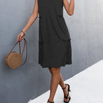 A-line Loose Pleated Solid Color Split-Joint V-neck Midi Dresses