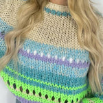 Rainbow Mood Multicolor Round Neck Hollow Long Sleeve Knitted Sweater