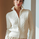 White Cable-Knit Zip Cardigan