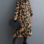 Long Sleeves Loose Buttoned Leopard Pockets Split-Joint V-Neck Outerwear Trench Coats