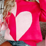 Valentine's Day Heart Turtleneck Cold Shoulder Sweater