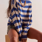 Striped Print Crew Neck Long Sleeve Loose Knitted Sweater