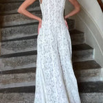 Margovil Mockneck Sleeveless A-line Lace Maxi Dress