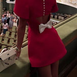 Margovil Mockneck Petal Sleeves Bow Knot Cut Out Mini Dress