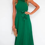 Margovil One Shoulder Sleeveless Tie Waist Ruffle Swing Dress
