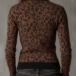 Vintage Leopard Print Slim Fit Zip Cardigan