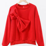 Solid Color Round Neck Long Sleeve Bow Loose Sweatshirts