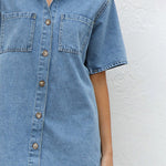 Loose Short Sleeves Split-Joint Lapel Mini Dresses Shirt Dress