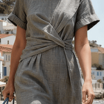 Women's Round Neck Pleated Short-Sleeved Dress