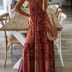 Celeste Boho Printed Strap Elastic Waist Maxi Dresses
