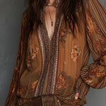 Vintage Boho Sheer Floral Blouse With Billowy Sleeves