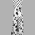 High Waisted Sleeveless Polka-Dot Mock Neck Jumpsuits