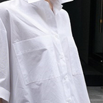 Half Sleeves Loose Buttoned Pockets Solid Color Lapel Blouses&Shirts Tops