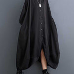 A-Line Long Sleeves Buttoned Pockets Solid Color Split-Joint Lapel Midi Dresses Shirt Dress