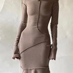 Long Sleeves Plus Size Solid Color Split-Joint Hooded Maxi Dresses