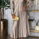 Solid Color V-neck Long-sleeved Loose Draped Maxi Dress