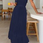 Summer Boho Spaghetti Strap Square Neck Solid Color Ruffle A Line Beach Long Maxi Dress