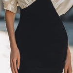 Elegant Two-Tone Puff Sleeve V-Neck Bodycon Mini Dress