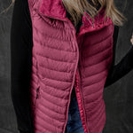 Plush Collared Quilted Zipped Puffer Vest
