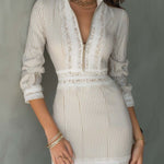 Vintage Zippered Collar Lace Striped Mini Dress