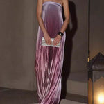 A-Line Loose Elasticity Gradient Pleated Tube Evening Dresses Maxi Dresses
